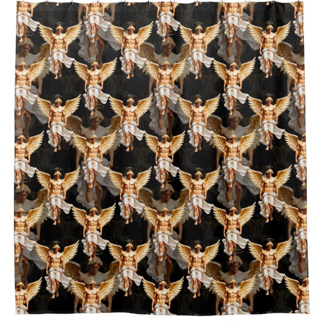 Celestial Golden Angels Pattern Design  Shower Curtain (Front)