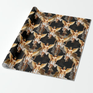 Celestial Golden Angels Pattern Design Wrapping Paper