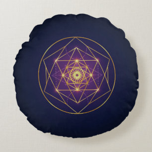 Celestial Golden Mandala — Balance in the Infinite Round Cushion