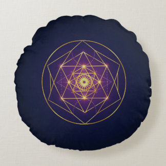 Celestial Golden Mandala — Balance in the Infinite Round Cushion
