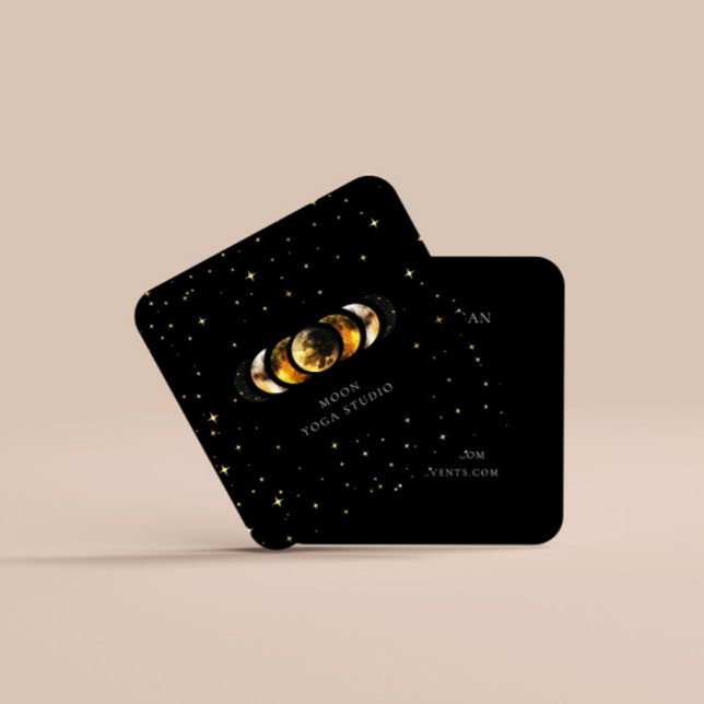 Celestial Golden Moon Phases Square Business Card (Creator Uploaded)