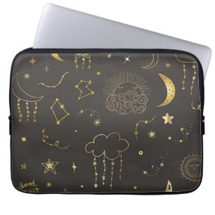 Celestial Golden Stars, Moon & Constellations Laptop Sleeve
