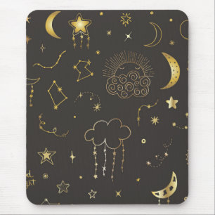 Celestial Golden Stars, Moon & Constellations Mouse Pad