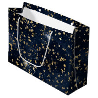 Celestial Golden Stars on Navy Galaxy Background