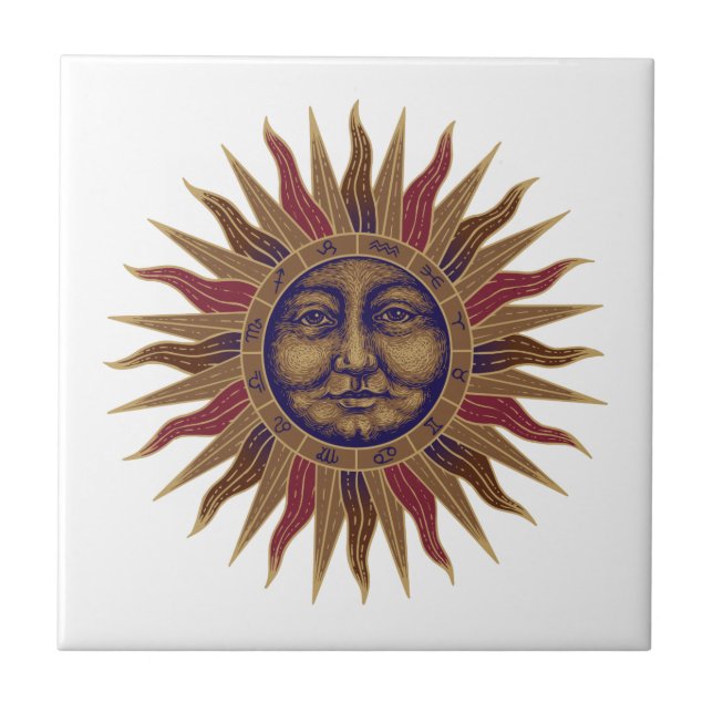 Celestial Golden Sun Face Ceramic Tile (Front)