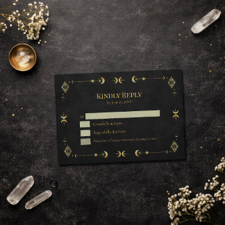 Celestial Gothic Black and Gold RSVP Card