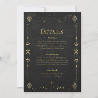 Celestial Gothic Black and Gold Wedding Details Invitation
