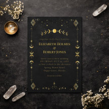Celestial Gothic Black and Gold Wedding Invitation