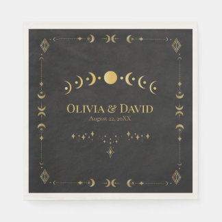 Celestial Gothic Black and Gold Wedding Napkins