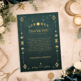 Celestial Gothic Dark Teal Wedding Thank You Card