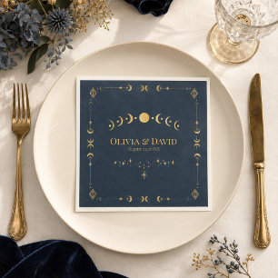 Celestial Gothic Midnight Blue Gold Wedding Napkin