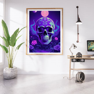 Celestial Gothic Skull with Enchanted Floral Dream Photo Print