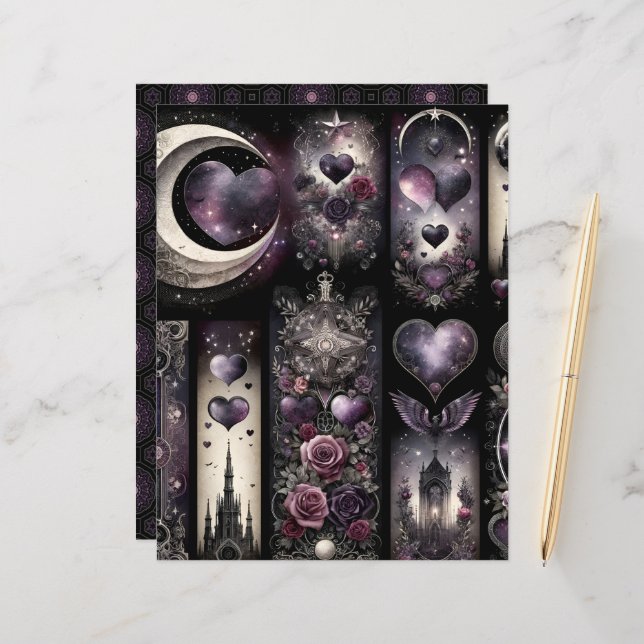 Celestial Gothic Valentines Scrapbook Paper (Front/Back In Situ)