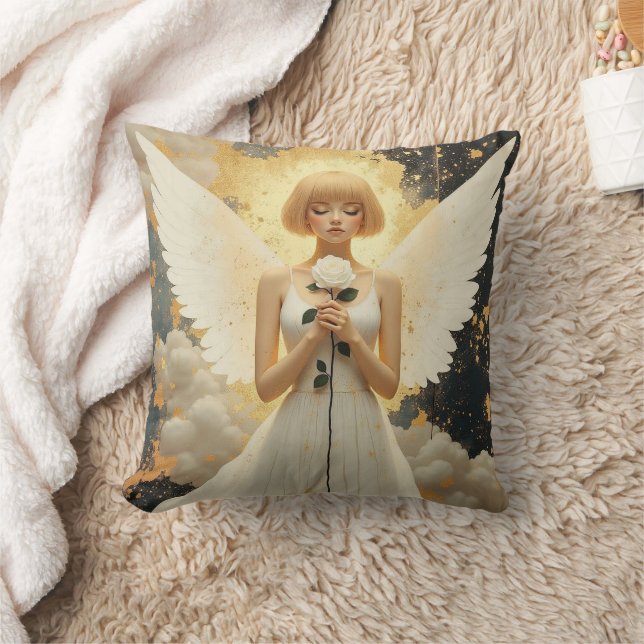 Celestial Grace | Pretty Angel and Rose  Cushion (Blanket)