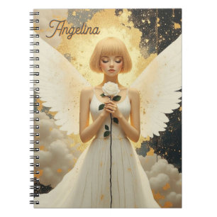 Celestial Grace Pretty Angel and Rose Personalised Notebook