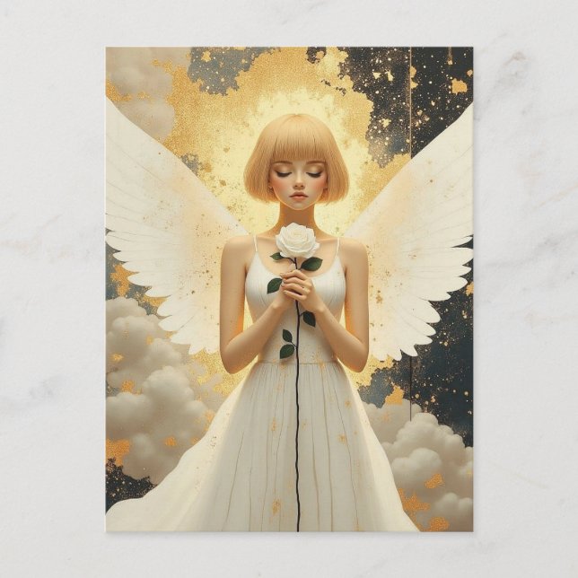 Celestial Grace | Pretty Angel and Rose  Postcard (Front)