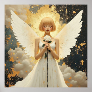 Celestial Grace | Pretty Angel and Rose Poster