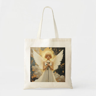 Celestial Grace Pretty Angel and Rose Tote Bag