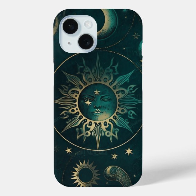 Celestial Green and Gold: Elegant Phone Case (Back)