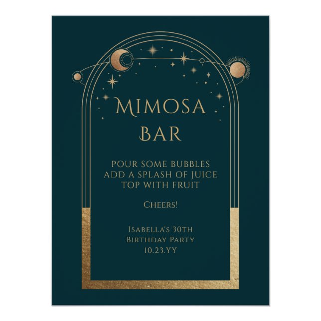 Celestial Green Gold Mimosa Bar Sun Moon Stars  Poster (Front)