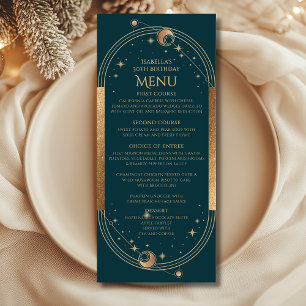 Celestial Green Gold Sun Moon Stars 30th Birthday Menu