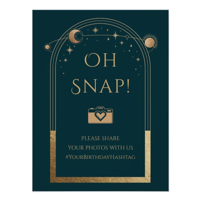 Celestial Green Gold Sun Moon Stars Oh Snap Poster (Front)