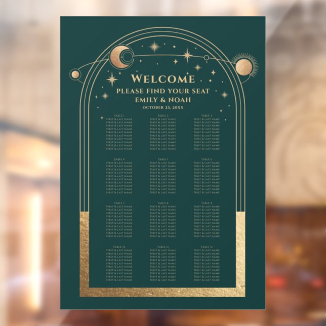 Celestial Green Gold Wedding Seating Chart (Sheet 2)