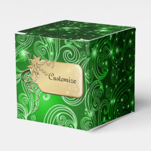 Celestial Green Swirls & Stars Cube Favour Box