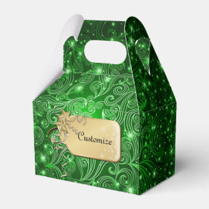 Celestial Green Swirls & Stars Gable Favour Box