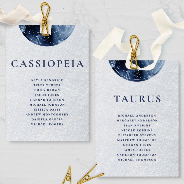 Celestial Grey Blue Seating Plan Cards Guest Names (Creator Uploaded)