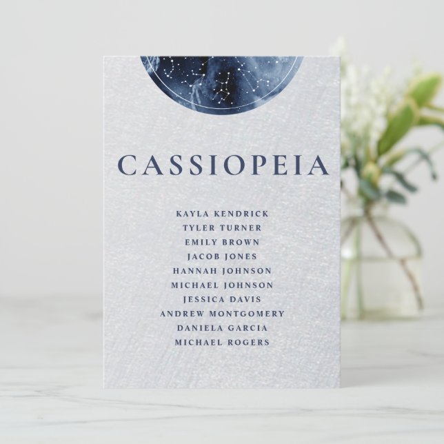 Celestial Grey Blue Seating Plan Cards Guest Names (Standing Front)