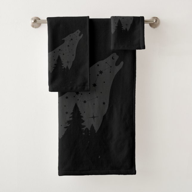 Celestial Grey Wolf Bath Towel Set (Insitu)