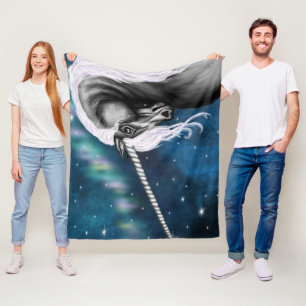 Celestial Guardian: Grey Unicorn with Aurora Dance Fleece Blanket