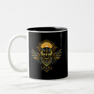 Celestial Guardian Owl Sun Halo Art Two-Tone Coffee Mug