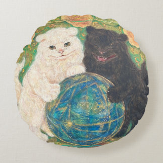Celestial Guardians: Cosmic Harmony Round Cushion