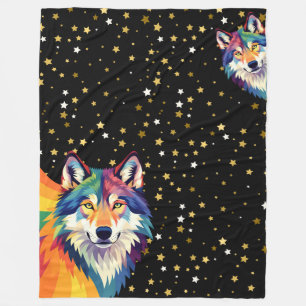 Celestial Guardians – Rainbow & Natural Wolves Ben Fleece Blanket