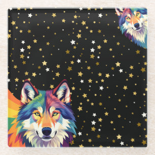 Celestial Guardians – Rainbow & Natural Wolves Ben Glass Coaster