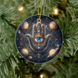 Celestial Hamsa Hand & Evil Eye Cosmic Protection  Ceramic Ornament