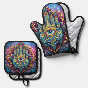Celestial Hamsa Oven Mitt & Pot Holder Set