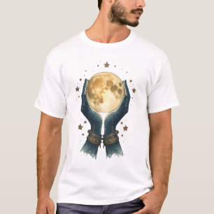Celestial Hands Holding Moon – Mystic Boho Spiritu T-Shirt