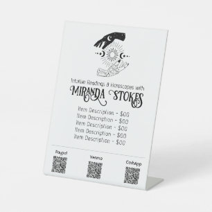Celestial Hands Sun & Moon Tarot Reader Price List Pedestal Sign