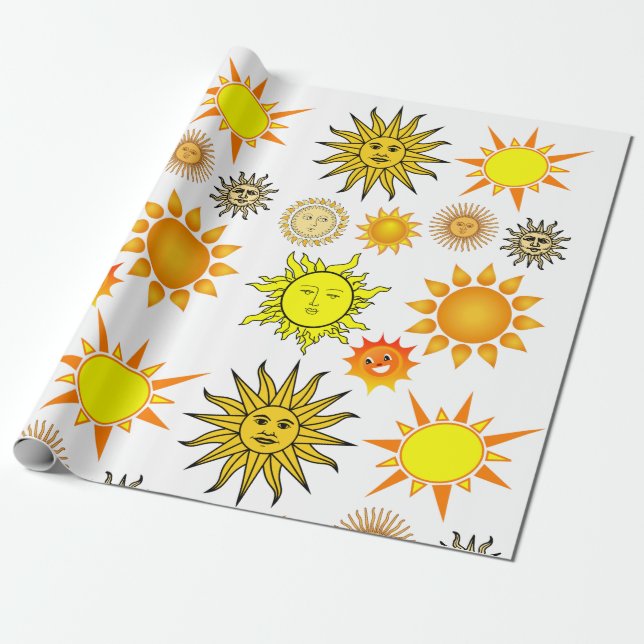 celestial Happy sun faces cartoon clipart Wrapping Paper (Unrolled)