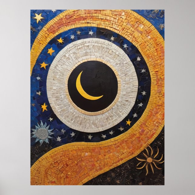 Celestial Harmony Mosaic Sun Moon Stars Poster (Front)