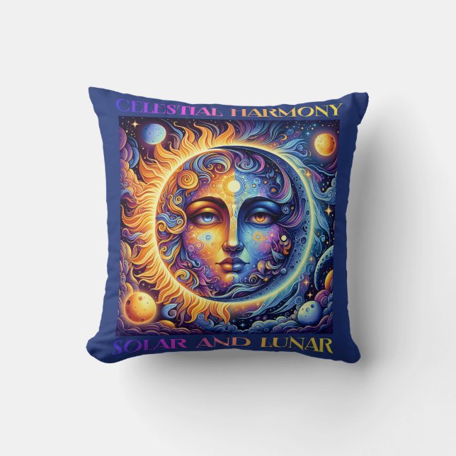 Celestial Harmony Sun and Moon, Astrology Cushion (Front)