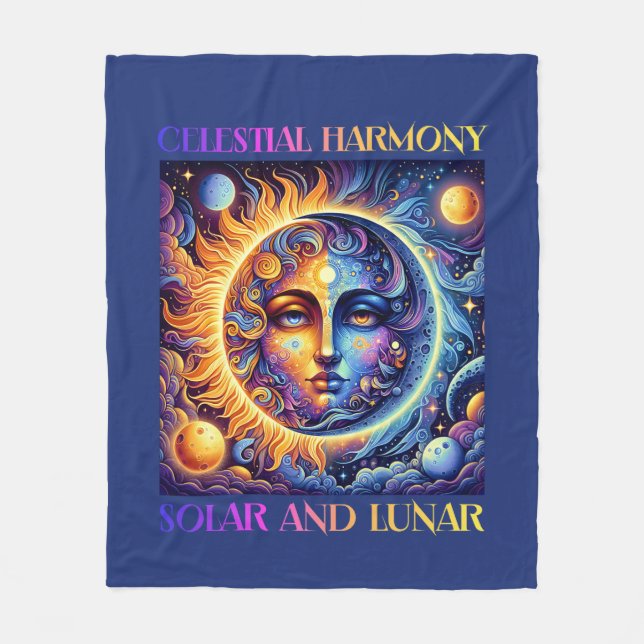 Celestial Harmony Sun and Moon, Astrology Fleece Blanket (Front)