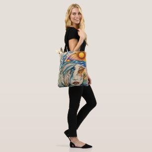 Celestial Harmony: Sun and Sea Abstract Portrait Tote Bag