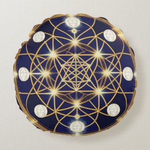 Celestial Harmony – The Light Within the Grid Round Cushion