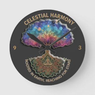 Celestial Harmony Tree - Cosmic Meditation Mandala Round Clock