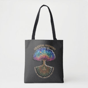 Celestial Harmony Tree - Cosmic Meditation Mandala Tote Bag