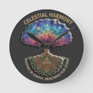 Celestial Harmony Tree Meditation (NO NUMBERS) Round Clock